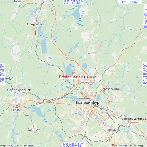 Sredneuralsk on map