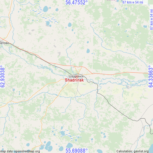 Shadrinsk on map