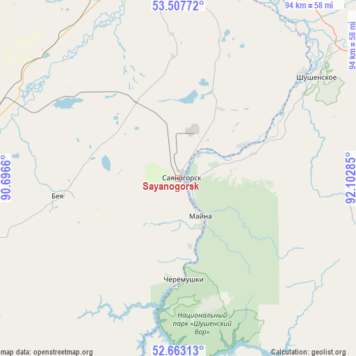 Sayanogorsk on map