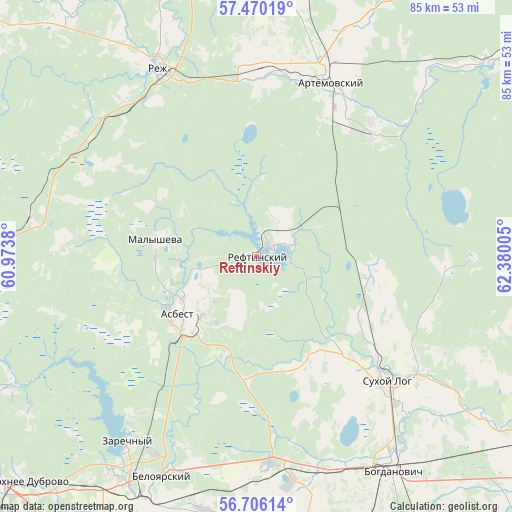 Reftinskiy on map