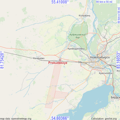 Prokudskoye on map