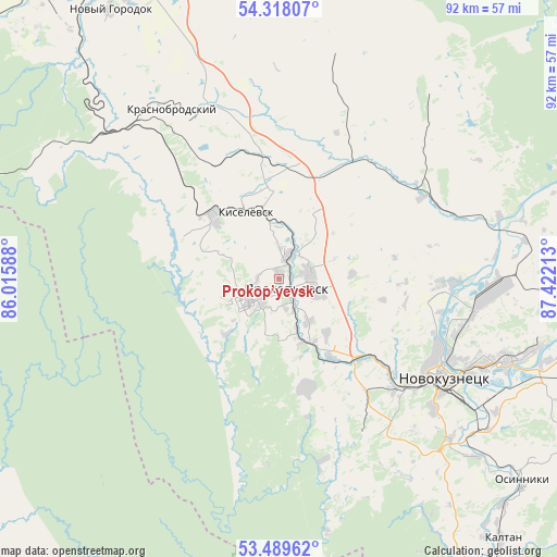 Prokop’yevsk on map
