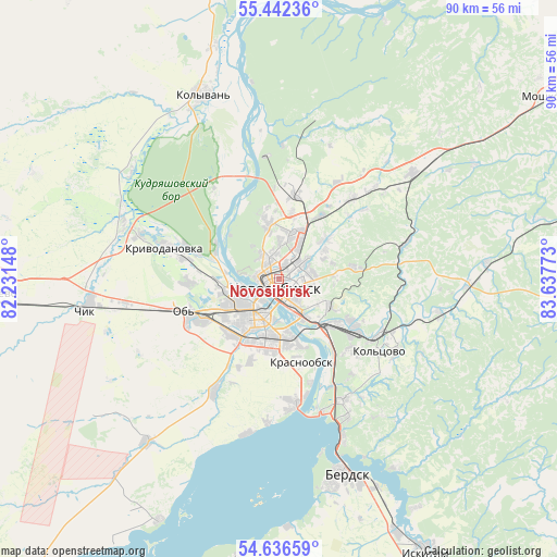 Novosibirsk on map