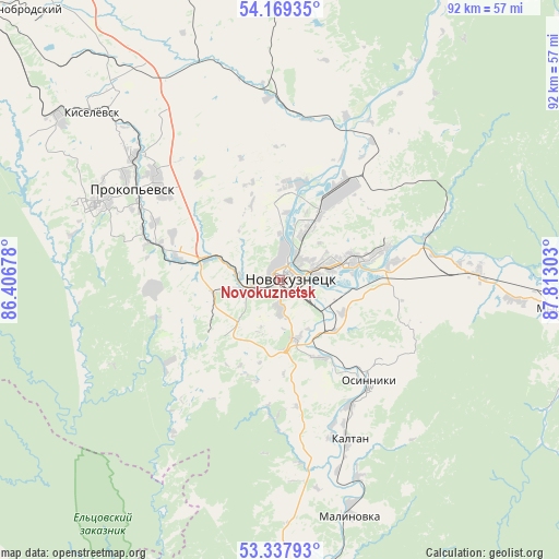 Novokuznetsk on map