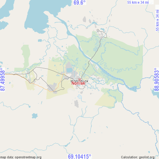 Norilsk on map