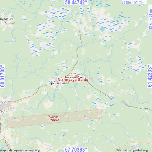 Nizhnyaya Salda on map