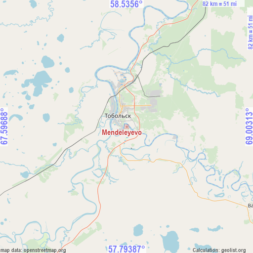 Mendeleyevo on map