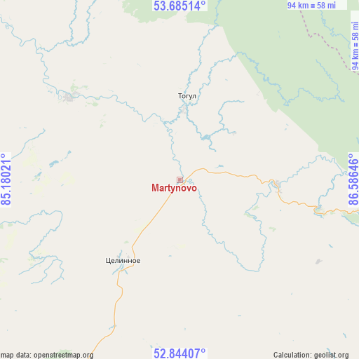 Martynovo on map