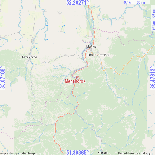 Manzherok on map