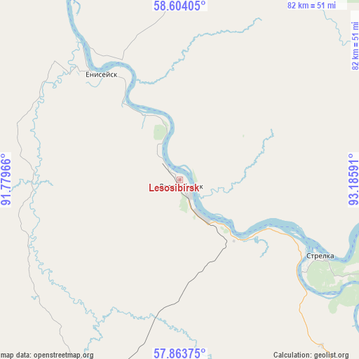 Lesosibirsk on map