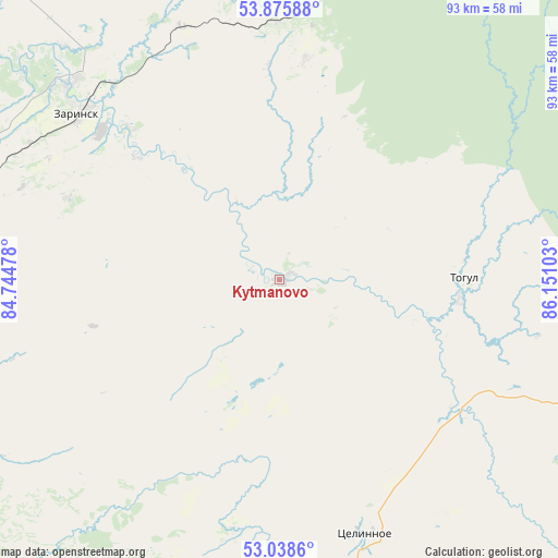 Kytmanovo on map