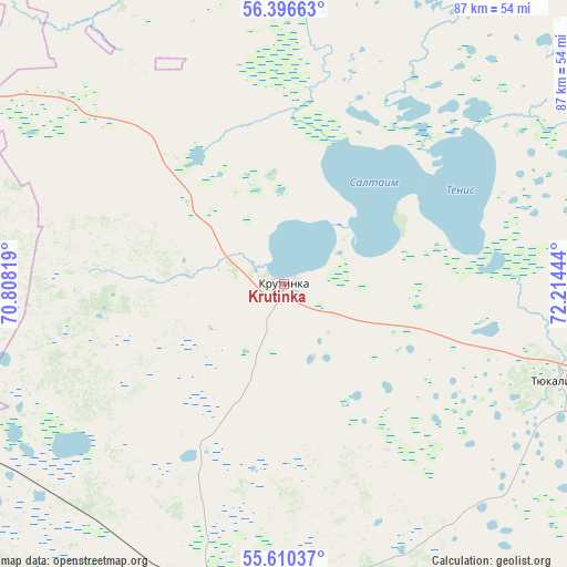Krutinka on map