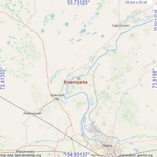 Krasnoyarka on map