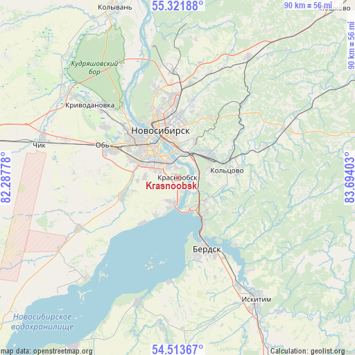 Krasnoobsk on map