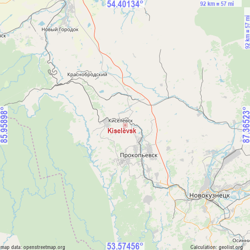 Kiselëvsk on map