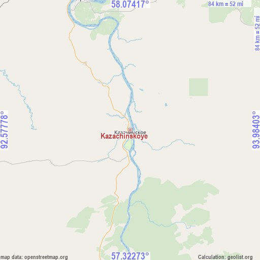 Kazachinskoye on map