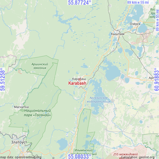 Karabash on map