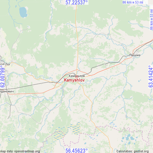 Kamyshlov on map