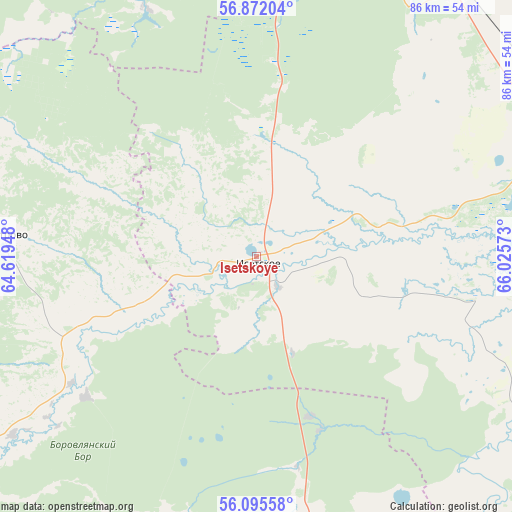 Isetskoye on map