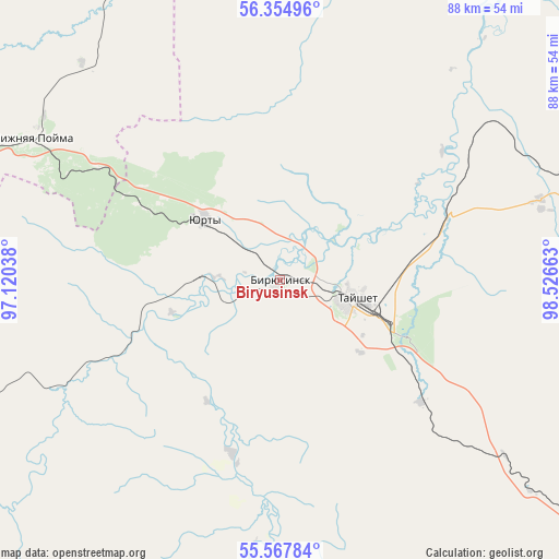 Biryusinsk on map