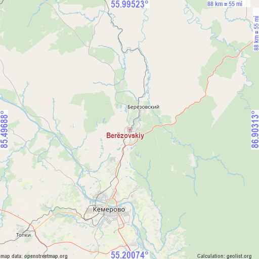 Berëzovskiy on map