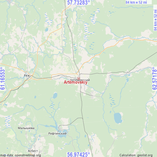 Artëmovskiy on map