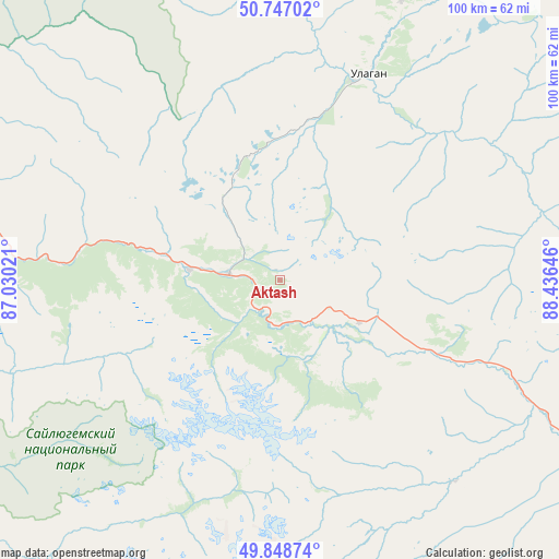 Aktash on map