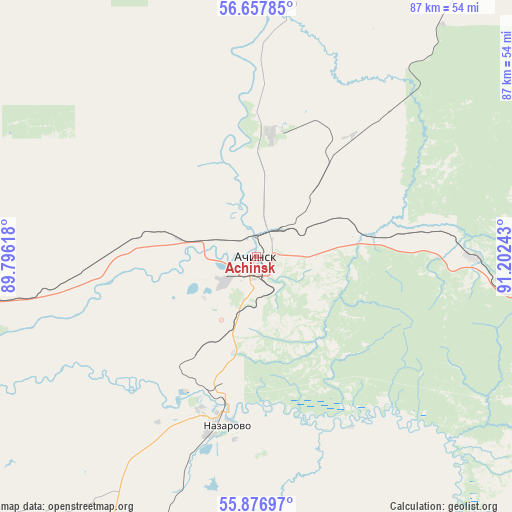 Achinsk on map