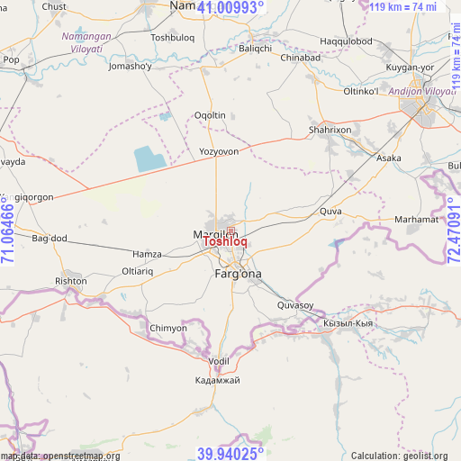 Toshloq on map