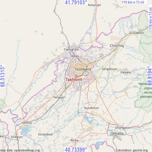 Tashkent on map