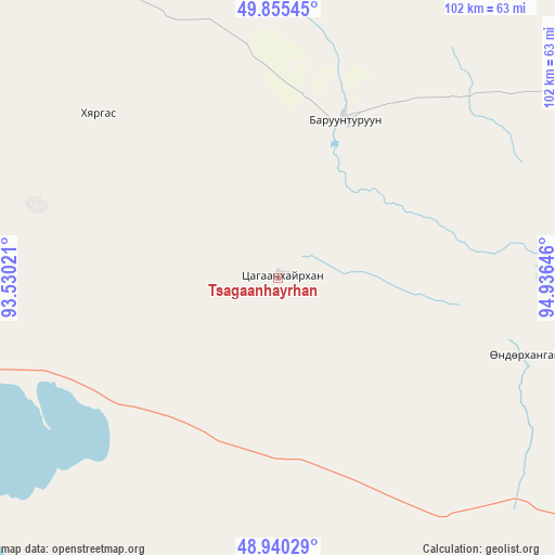 Tsagaanhayrhan on map