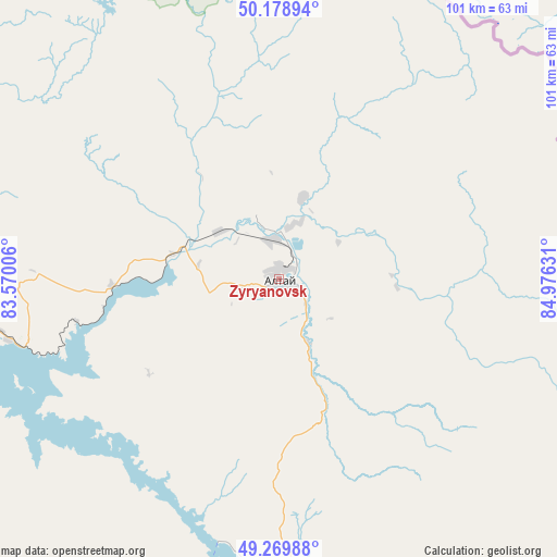 Zyryanovsk on map