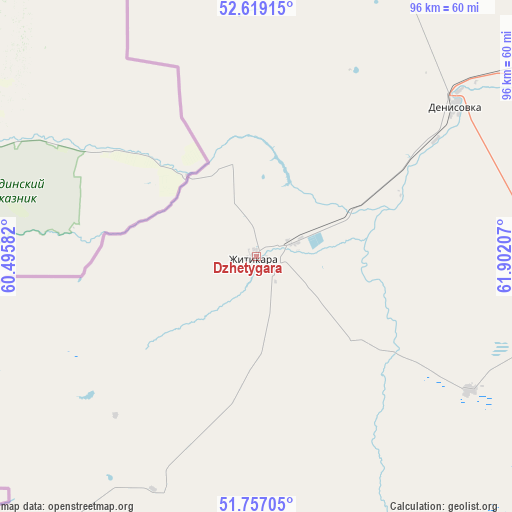 Dzhetygara on map