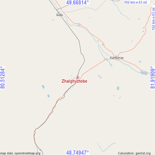 Zhalghyztobe on map