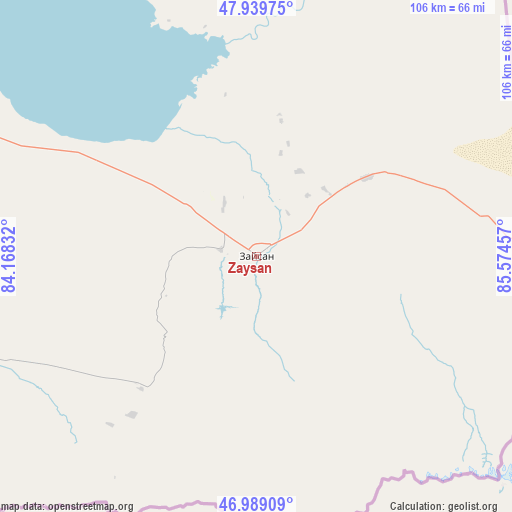 Zaysan on map