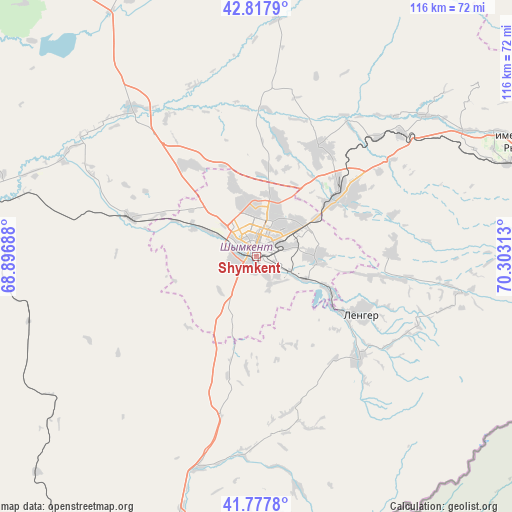 Shymkent on map