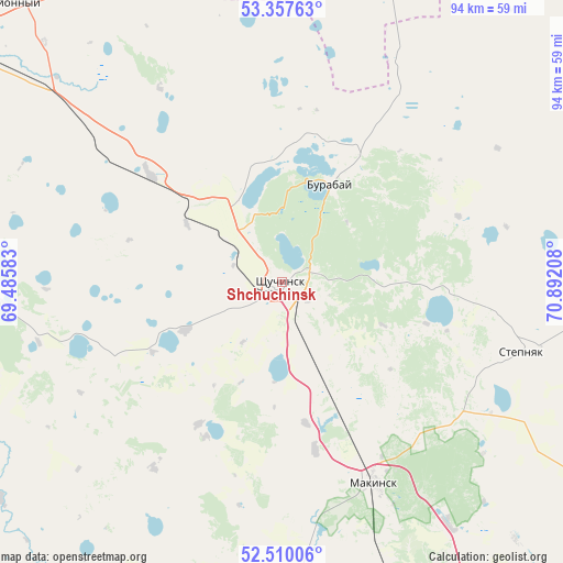 Shchuchinsk on map