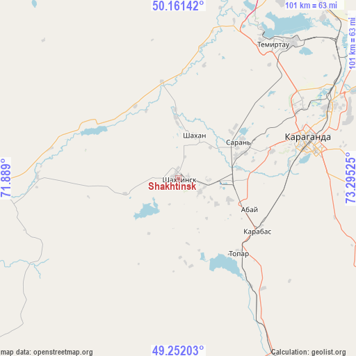 Shakhtinsk on map