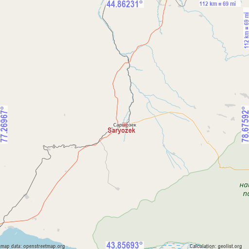 Saryozek on map