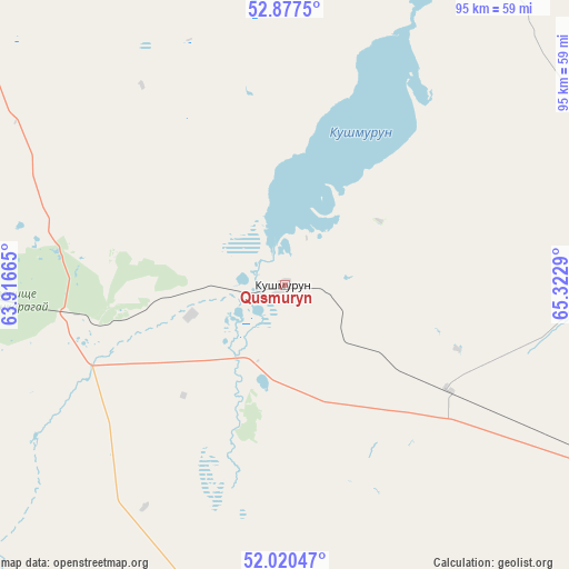 Qusmuryn on map