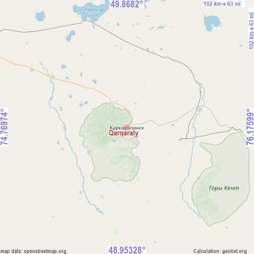 Qarqaraly on map