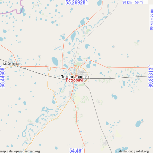 Petropavl on map
