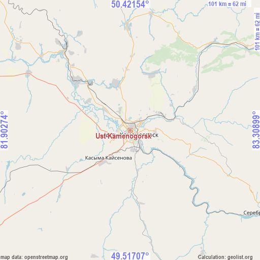Ust-Kamenogorsk on map