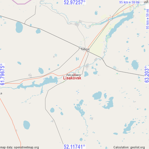 Lisakovsk on map