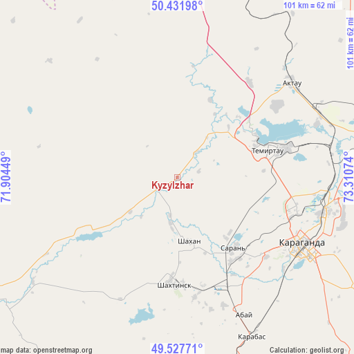 Kyzylzhar on map
