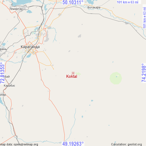 Koktal on map