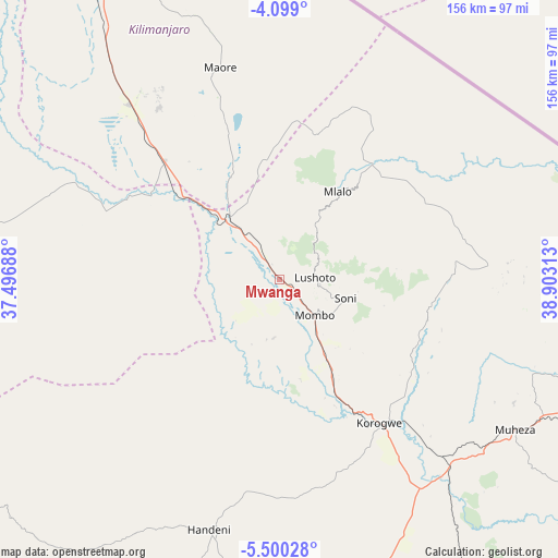 Mwanga on map