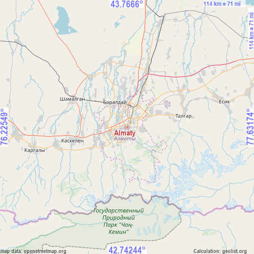Almaty on map