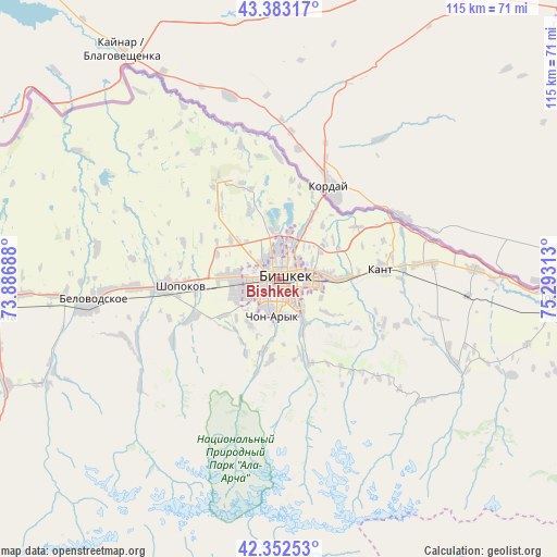 Bishkek on map