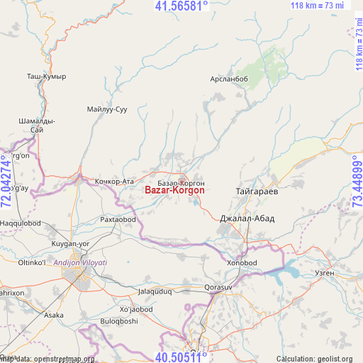 Bazar-Korgon on map